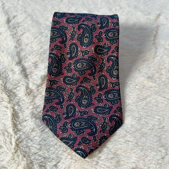 Silk Neck Tie Pink + Blue Paisley Design Hand Made In Italy 3.25 x 54" - Picture 2 of 5